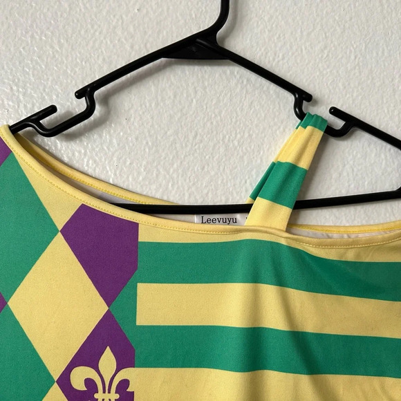 Harlequin Print Cold Shoulder Yellow And Green Medium Top Brand New - Picture 9 of 13